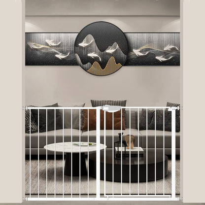 WAOWAO Triple Lock Baby Gate Extra Wide 49.21-53.14" Pressure Mounted Walk Through Swing Auto Close Safety White Metal Dog Pet Puppy for Stairs,Doorways,Kitchen