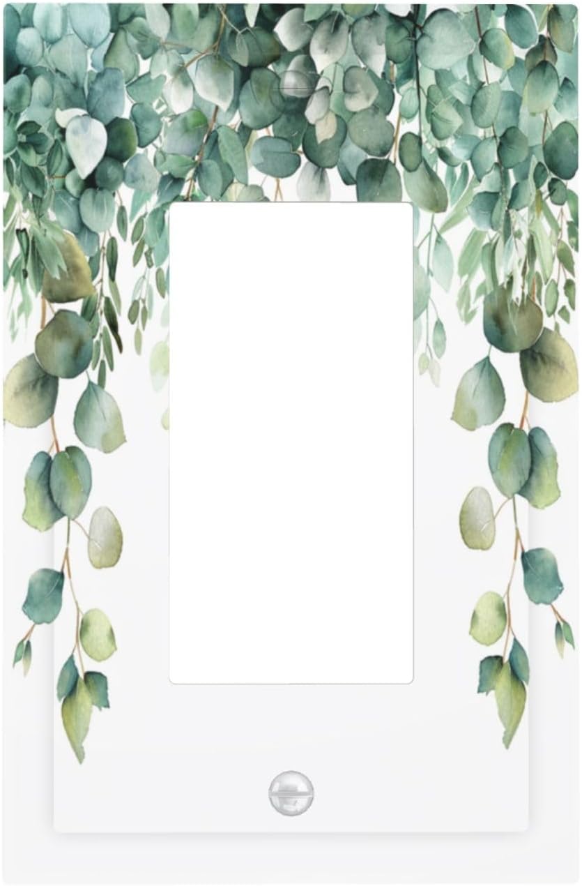 Decorative Outlet Covers Rustic Green Eucalyptus Leaves 1 Gang Single Decora GFCI Device Light Switch Covers Plate 1 Rocker Wall Plate Jumbo Faceplate for Country Bedroom Home Decor