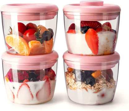Ankou 400ml Meal Prep Container Set of 4 Pink Tritan Plastic Food Storage Containers with Lids