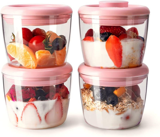 Ankou 400ml Meal Prep Container Set of 4 Pink Tritan Plastic Food Storage Containers with Lids