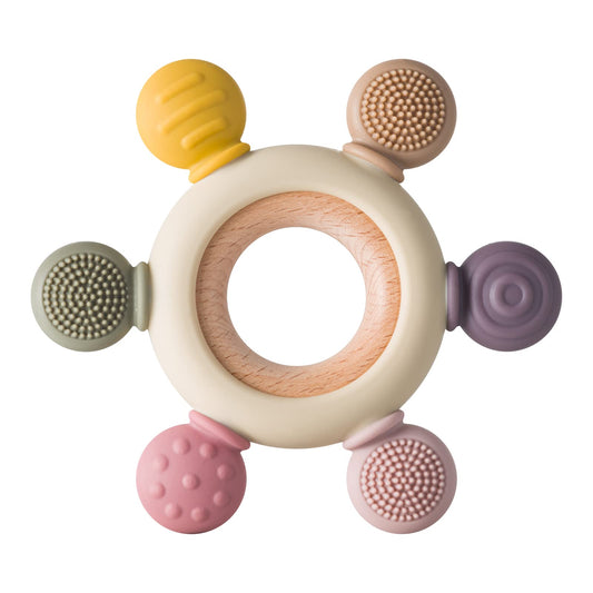 Arudyo Baby Teething Toys Silicone Teethers BPA Free Silicone Rudder with Wooden Ring Soothe Babies