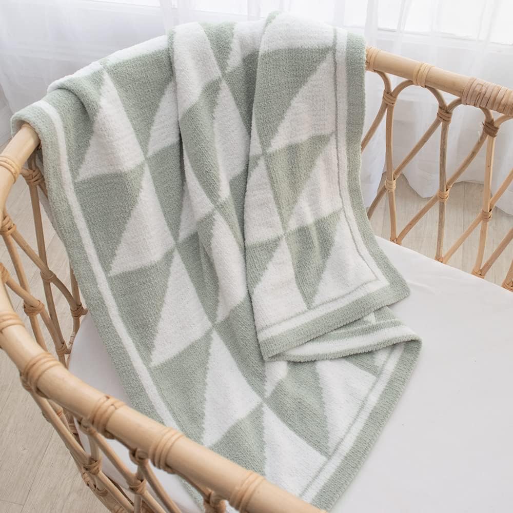 Living Textiles Chenille Baby Blanket - Sage Triangle Ultra Soft, Thick, and Versatile | Warm