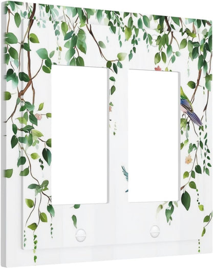 Decorative Outlet Covers Green Leaves Bird Eucalyptus Sage Plant 2 Gang Double Gfci Rocker Electrical Wall Panels Light Switch Cover Plate For Bed Room Living Room Decor