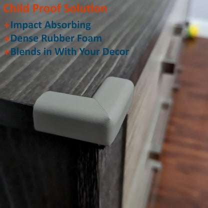 Sharp Edge & 16.2ft Furniture Safety Guards | Protective Foam Cushion | 15ft Bumper 4 Adhesive Childsafe Corners | Baby Child Proofing Foam Set and Safe for Table, Fireplace, Countertop | Gray