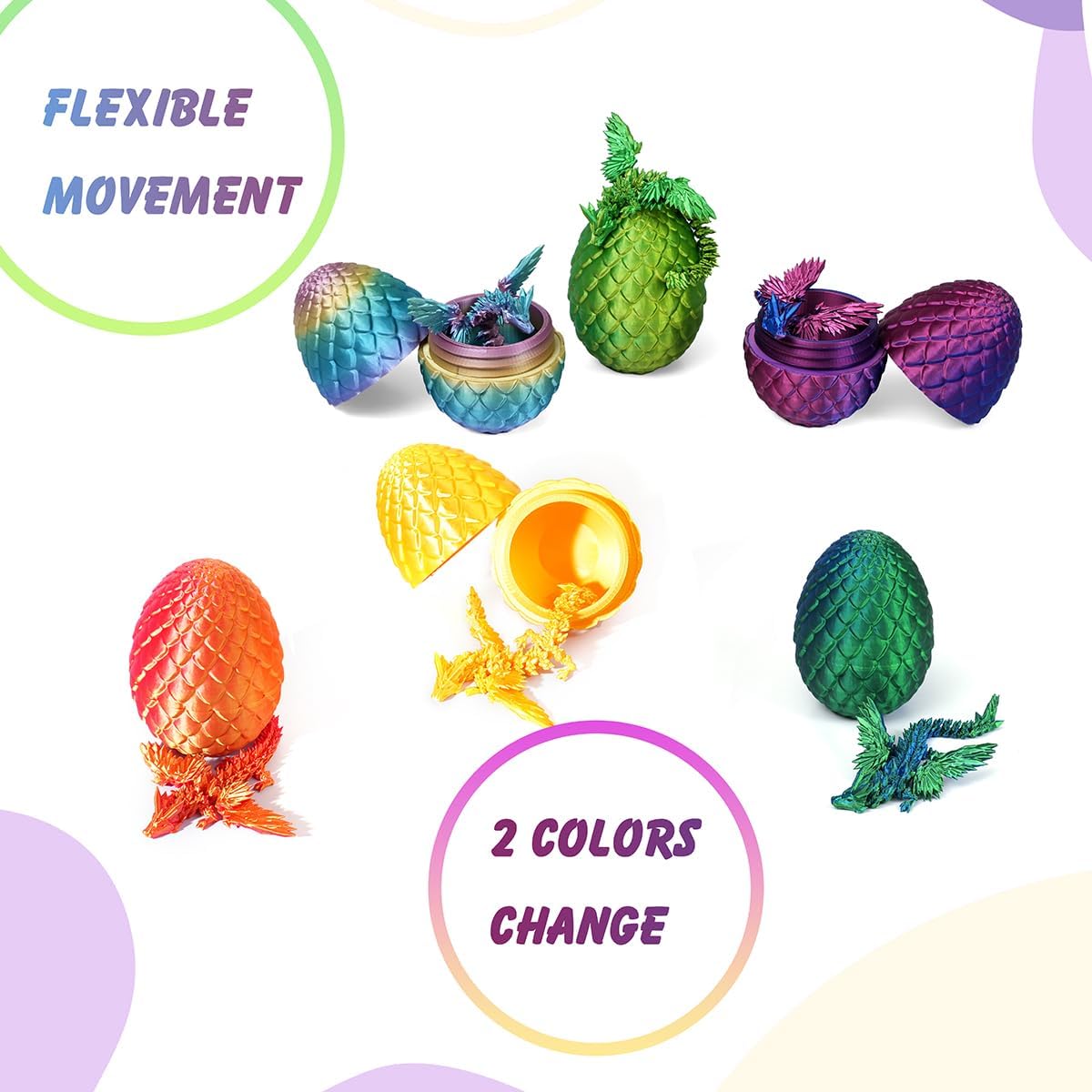 7" 3D Printed Dragon with Wings in Egg, Easter Basket Stuffers, Crystal Dragon Surprise in Eggs, Articulated Dragon, Dragon Fidget Toy, Home Office Decor Executive Desk Toy (Laser Green)