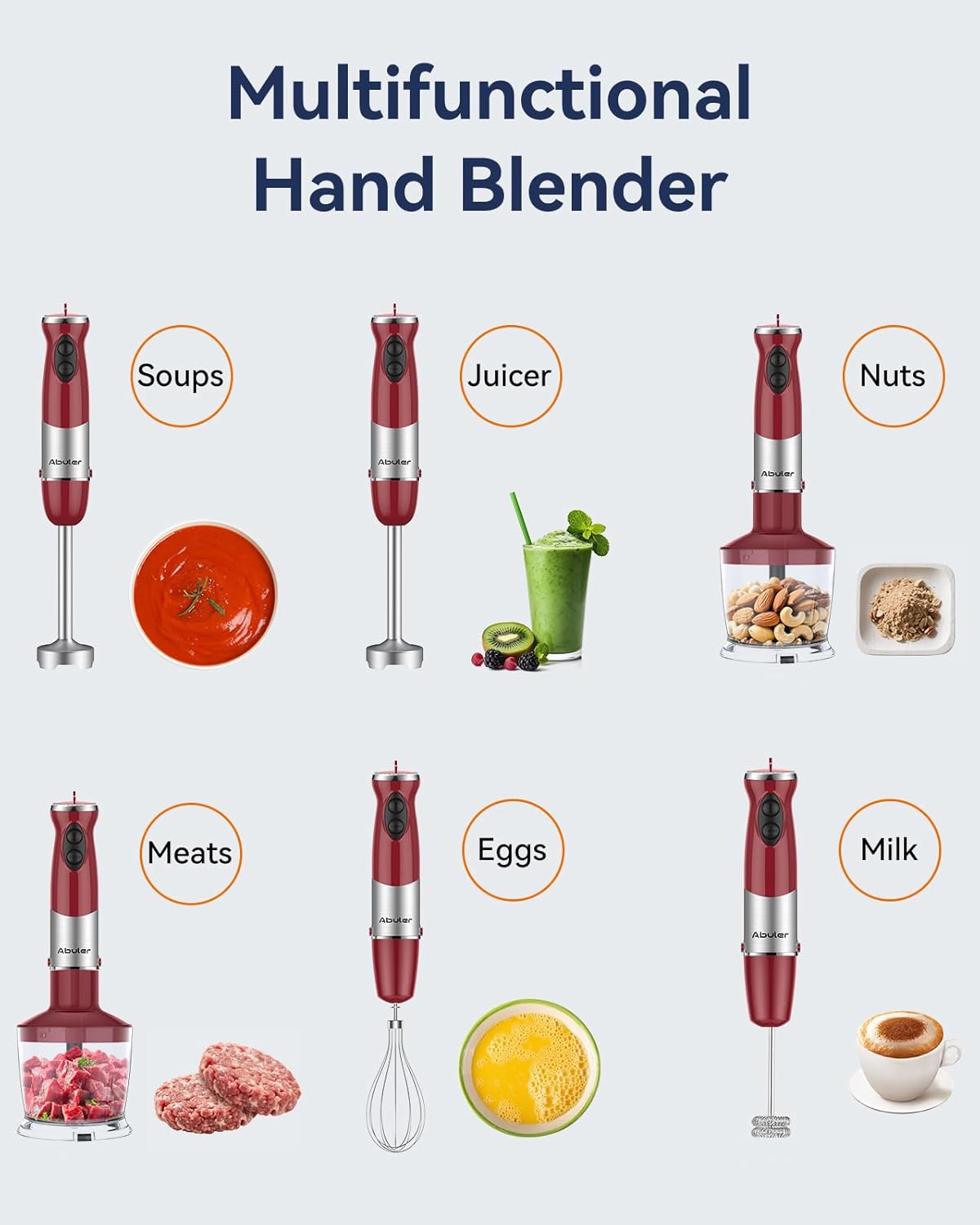 Immersion Blender Handheld 1000W 5 in 1 Corded Stick Hand Blender Kitchen with 12 Speed, BPA-Free