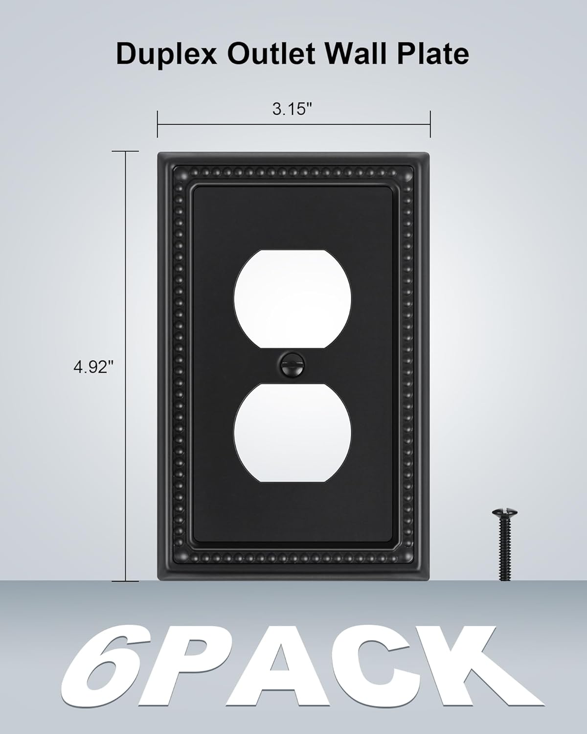 6-Pack Duplex Outlet Cover, Black Metal Wall Plates for Electrical Outlets, 1 Gang Receptacle Light