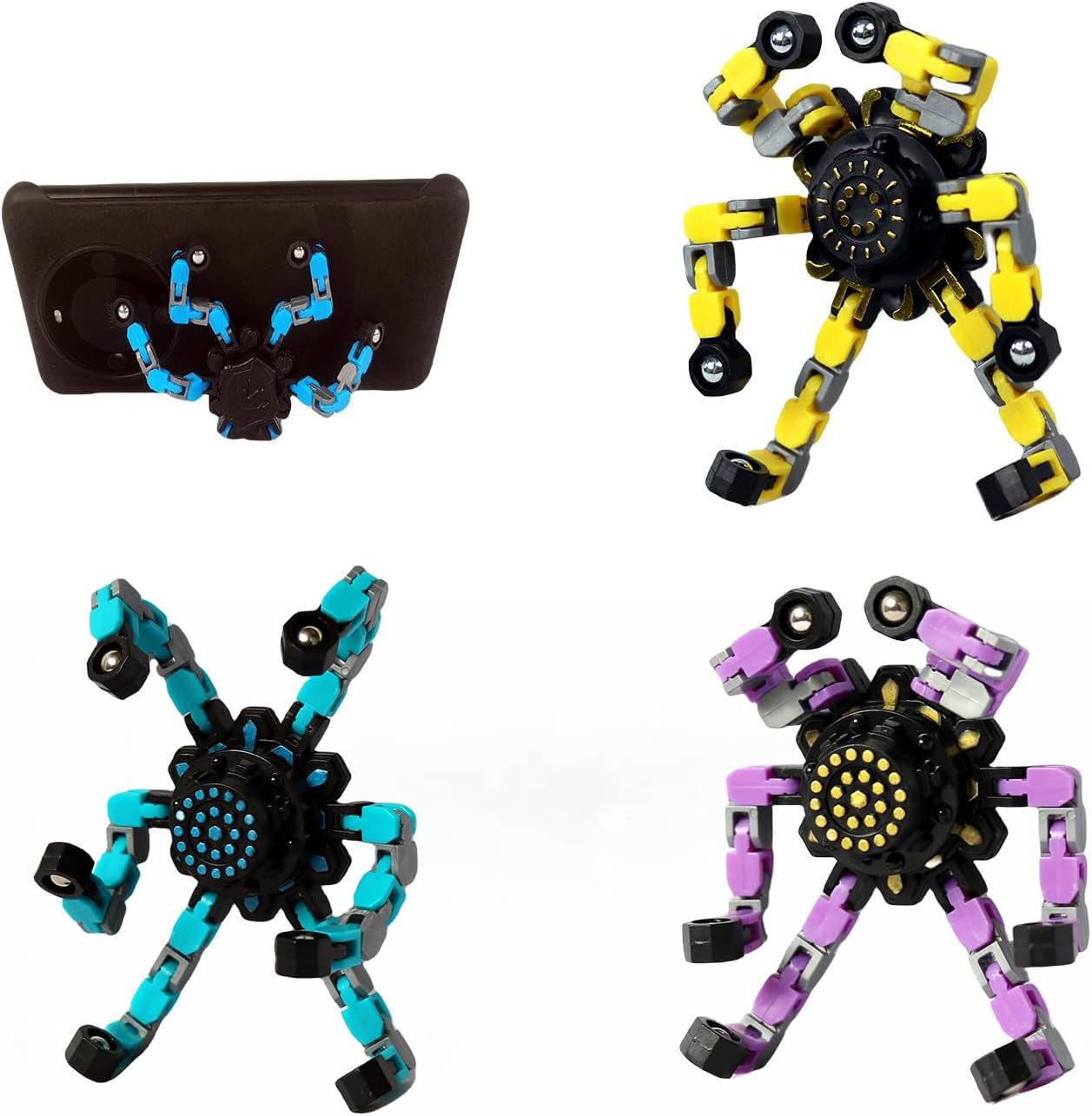 Fidget Toys Transformable Fidget Spinners for Kids and Adults Stress Relief Toys for Boys and Girls Fingertip Gyros for ADHD Autism for Kids Gifts Easter Basket Stuffers (Standard Edition-4pcs)