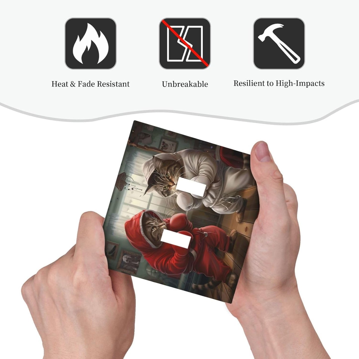 Decorative Switch Covers Plate Funny Red Boxing Cats White Tomcat 2 Gang Wall Plate Unique Double Toggle Light Switch Plate Wall Cover Plate Faceplate for Bedroom Home Decor