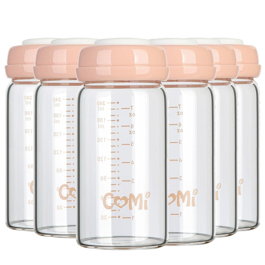 COMI Wide Neck Glass Breastmilk Collection n Storage Bottle, 8oz with Screw Ring Sealing Disk;