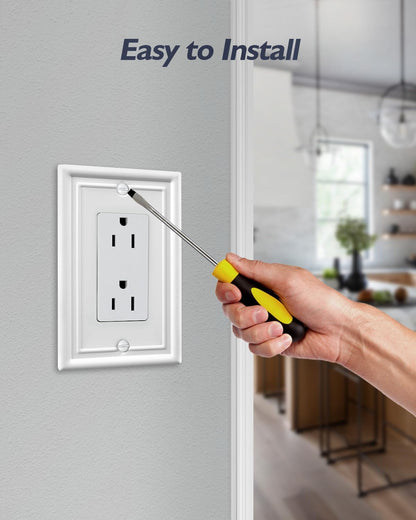 4-Pack Decorator Wall Plate, Off White Outlet Covers, Metal Wall Plate Cover for Receptacle, GFCI Outlet, Dimmer Switch, 3.15''*4.88'', Midsize