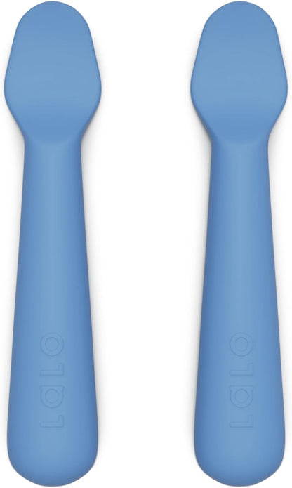 Lalo Little Spoon Set - 2 Piece Baby Spoons Set for Infants & Babies - Made From Food Grade Silicone Dishwasher Safe - Baby Feeding Essentials for Early Stage Mealtime - Blueberry