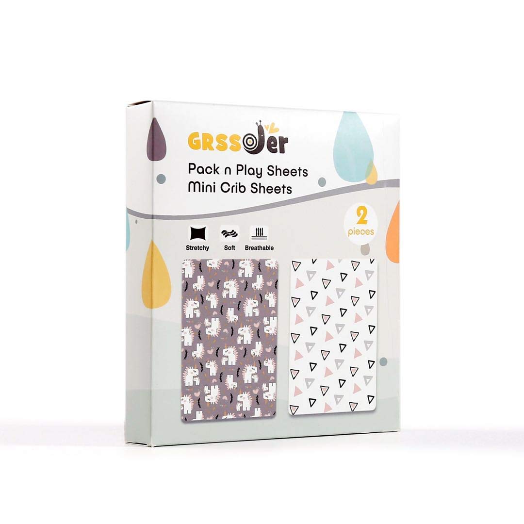Stretchy Ultra Soft Jersey Knit Fitted Pack n Play Playard Sheets Set 2 Pack, Fits Portable/Mini