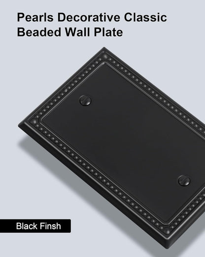 2-Pack Blank Outlet Cover Wall Plate, Metal Switch Plates Outlet Covers, Black Pearls Beaded Decorative Wall Plates for Electrical Outlets
