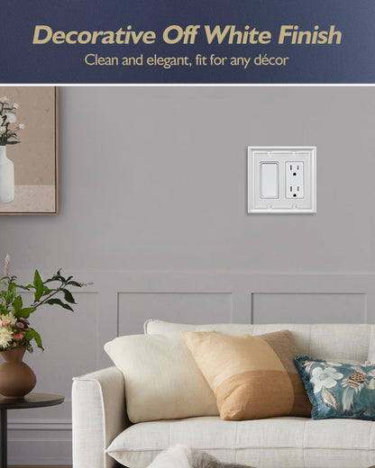 2-Pack Double Decorator Wall Plate, Off White Outlet Cover Plate for GFCI Outlet, Receptacle, Dimmer Switch, 4.96''*4.88'', Midsize