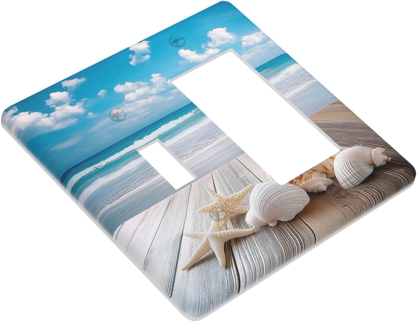 Outlet Covers Beach Waves Brown Wood Starfish Shells 1 Toggle 1 Rocker Combination Decorative Wall