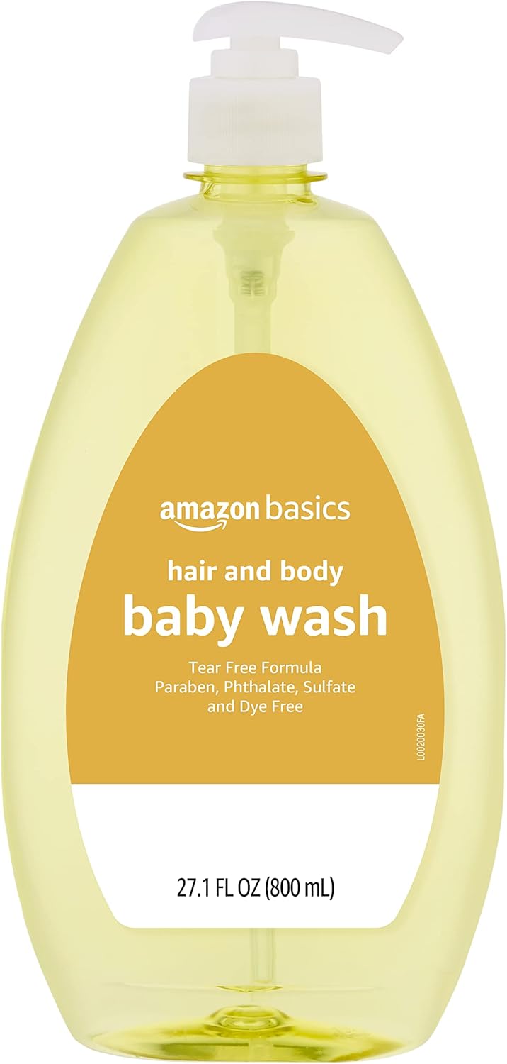Amazon Basics Tear-Free Baby Hair and Body Wash, 27.1 Fluid Ounce, Lightly Scented, 4-Pack
