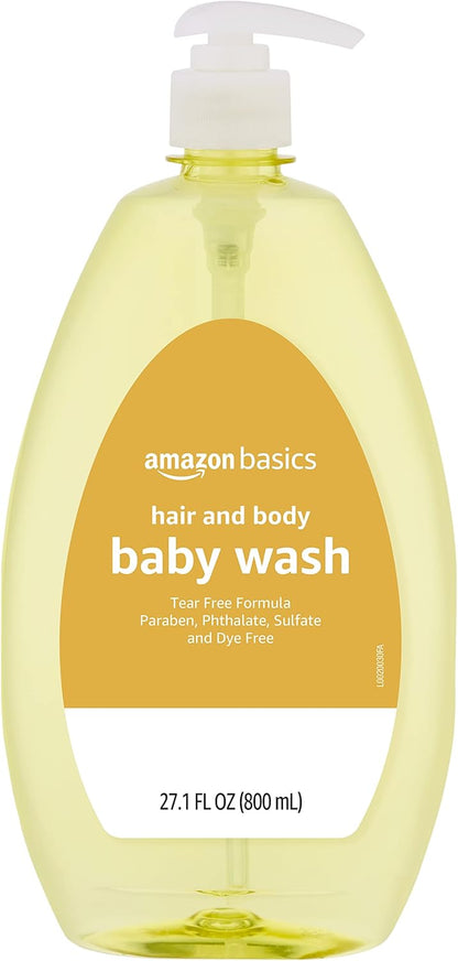 Amazon Basics Tear-Free Baby Hair and Body Wash, 27.1 Fluid Ounce, Lightly Scented, 4-Pack