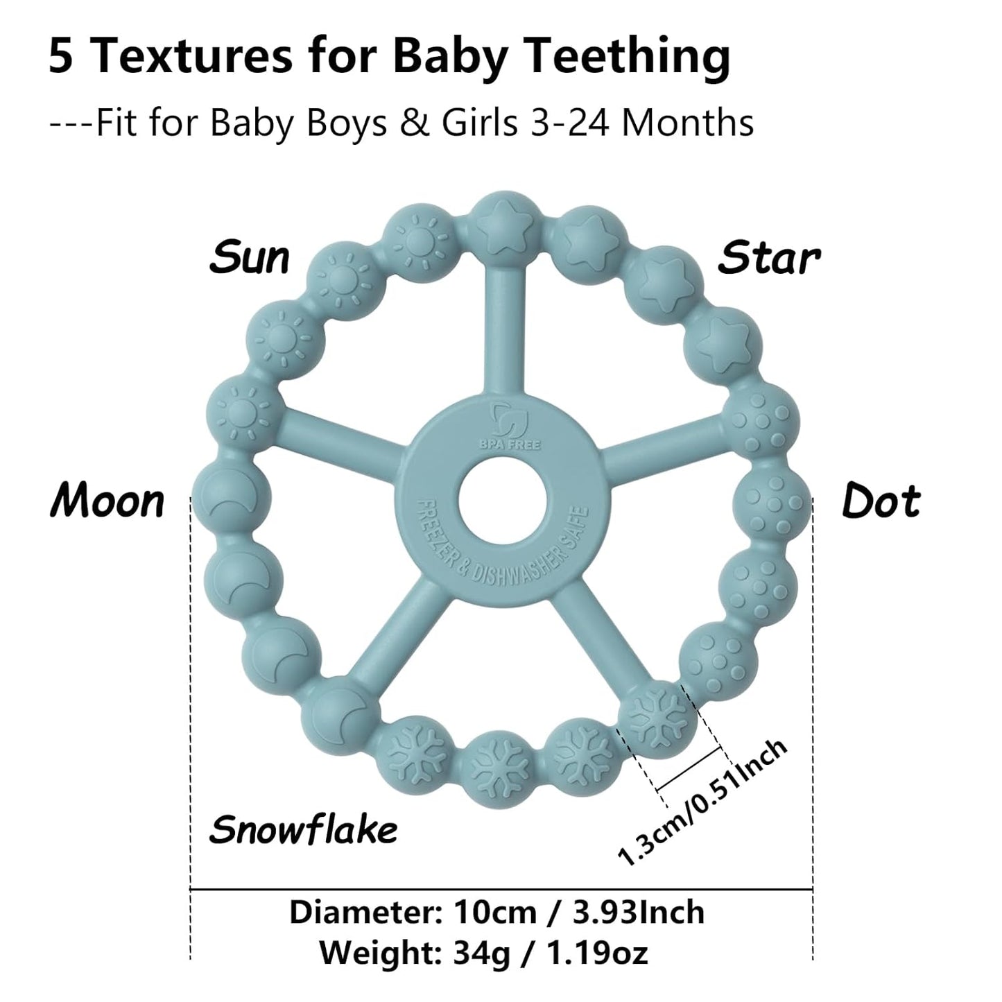 3 Pack Ring Teether Baby Infant Toys, Baby Essentials, Silicone Teething Ring Toys for Babies 0-6 Months, Seposeve Toddler Teethers 6-12 Months 12-24 Months, Infant Teething Relief, Green Blue White