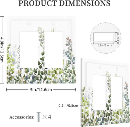 Green Eucalyptus Leaf Plant Herbs Springnature Decorative Outlet Covers 2 Gang Double GFCI Rocker Electrical Wall Panels Light Switch Cover Plate for Bed Room Living Room Decor