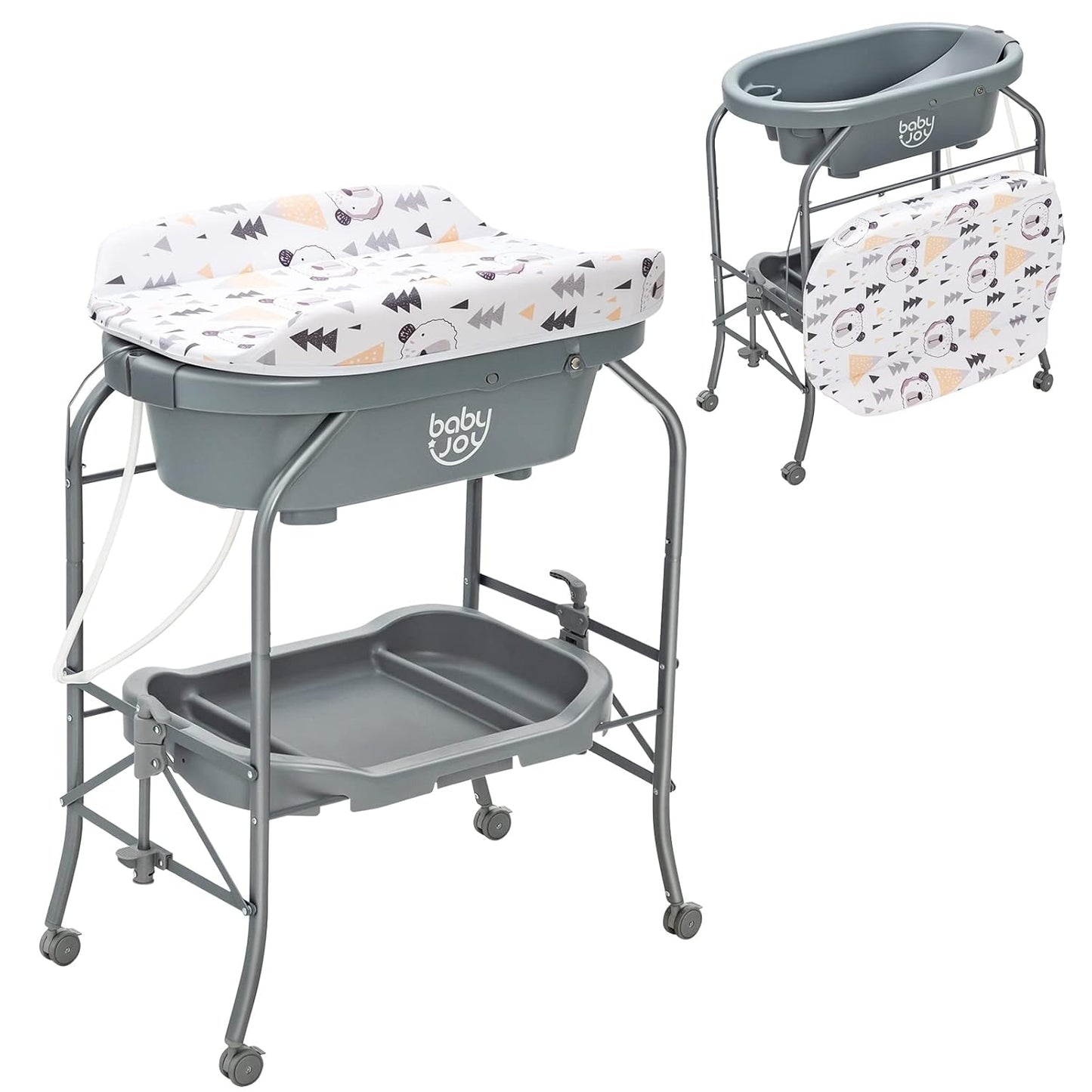 BABY JOY Baby Bathtub with Changing Table, Foldable Infant Diaper Changing Station with Storage