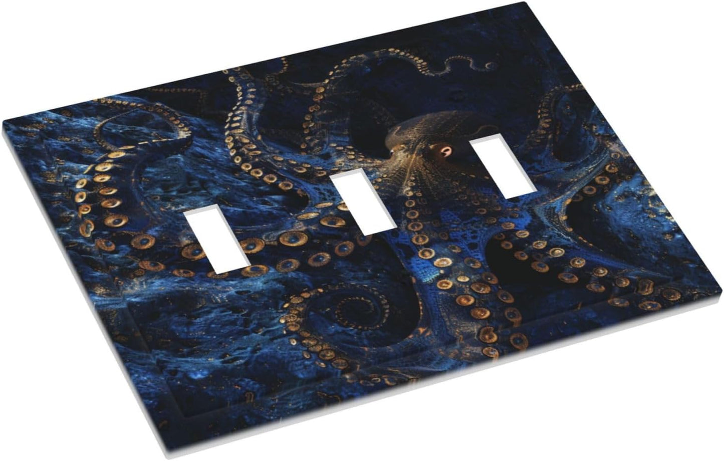 Decorative Switch Covers Plate Horror Night Blue Ocean Evil Octopus 3 Gang Artistic Wall Plate Unique Triple Toggle Light Switch Plate Jumbo Faceplate for Bathroom Bedroom Home Decor