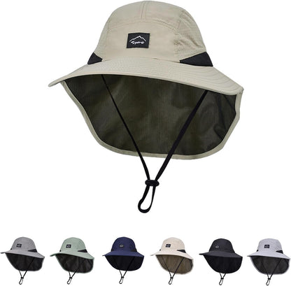Outdoor Kids Sun Hat with Neck Flap UPF 50+ Quick Dry Beach Hats for Baby Boys Girls Age 2-12 Years Adjustable
