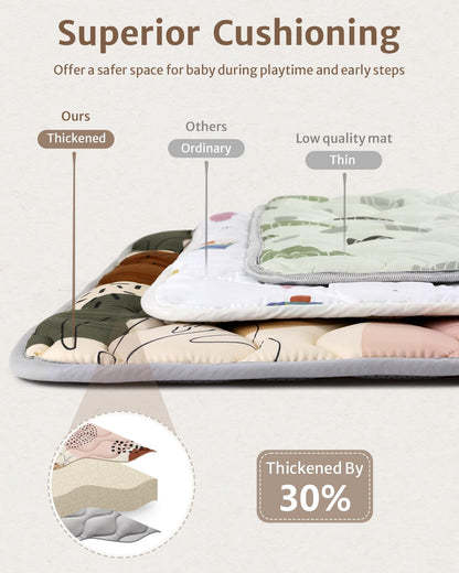 Blissful Diary Baby Play Mats for Floor, 59x59 Inch Thicker and Larger Soft Cushioning Foam Playmats for Babies and Toddlers, Foldable Washable Baby Playpen Mat, Boho Design
