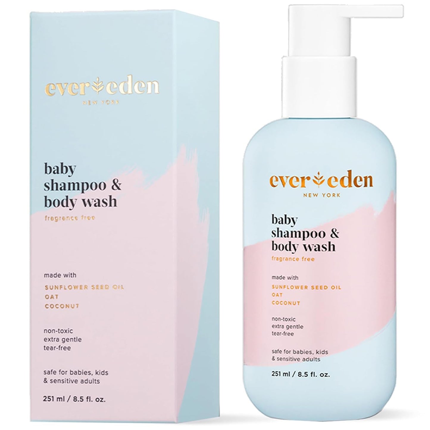 Evereden Baby Shampoo & Body Wash 2-in-1, 8.5 fl oz | Gentle, Non-Toxic, Fragrance-Free, Hydrating