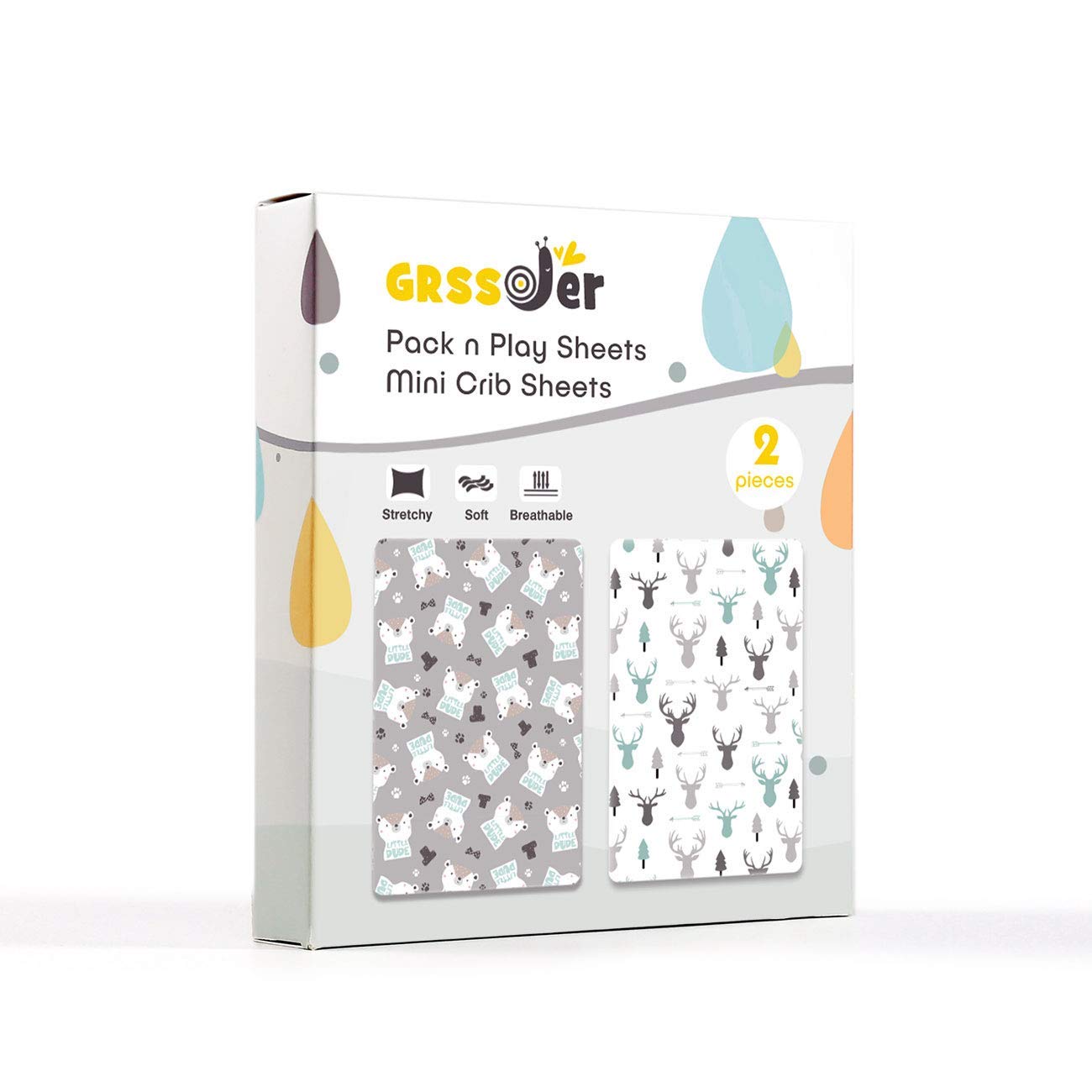 GRSSDER Stretchy Ultra Soft Jersey Knit Fitted Pack n Play Sheets 2 Pack, Playard Sheets for Baby