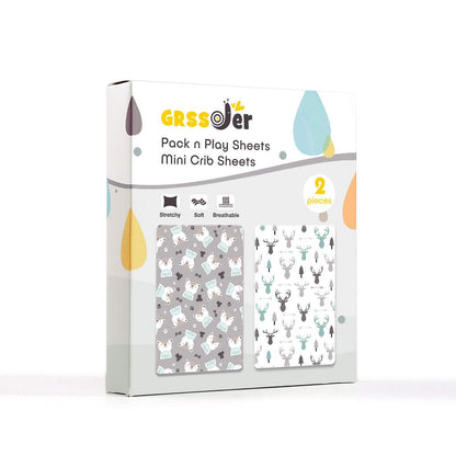 GRSSDER Stretchy Ultra Soft Jersey Knit Fitted Pack n Play Sheets 2 Pack, Playard Sheets for Baby