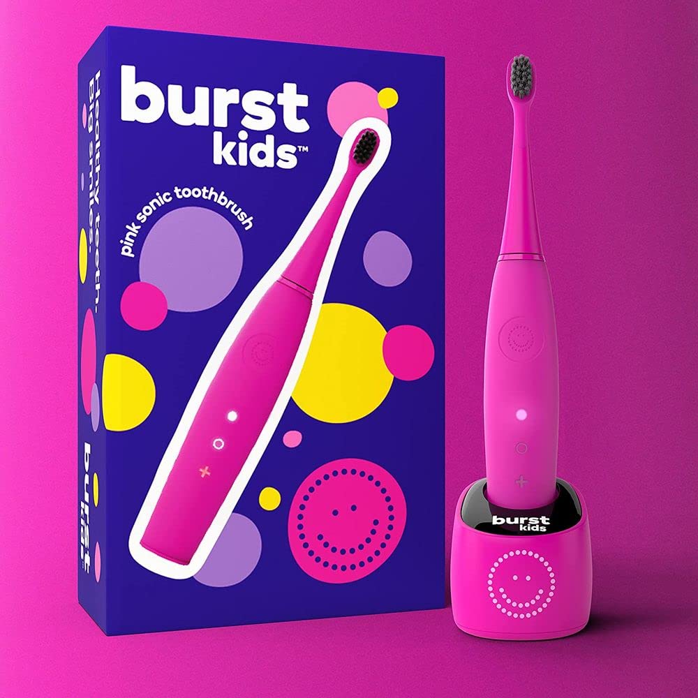 Burst Kids & Toddlers Electric Toothbrush (Pink) | Soft Bristles | Two Minute Timer | Rechargeable