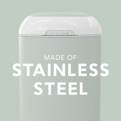 Diaper Genie Platinum Pail (Sage Green) is Made in Durable Stainless Steel and Includes 1 Easy Roll Refill with 18 Bags That can Last up to 5 Months.