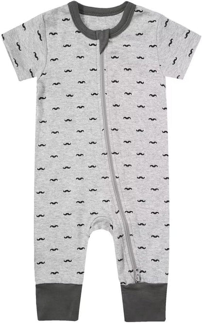 Teach Leanbh Toddler Baby Boys Girls Footless Pajamas Cotton 2 Way Zipper Printing Short Sleeve Romper Sleep and Play