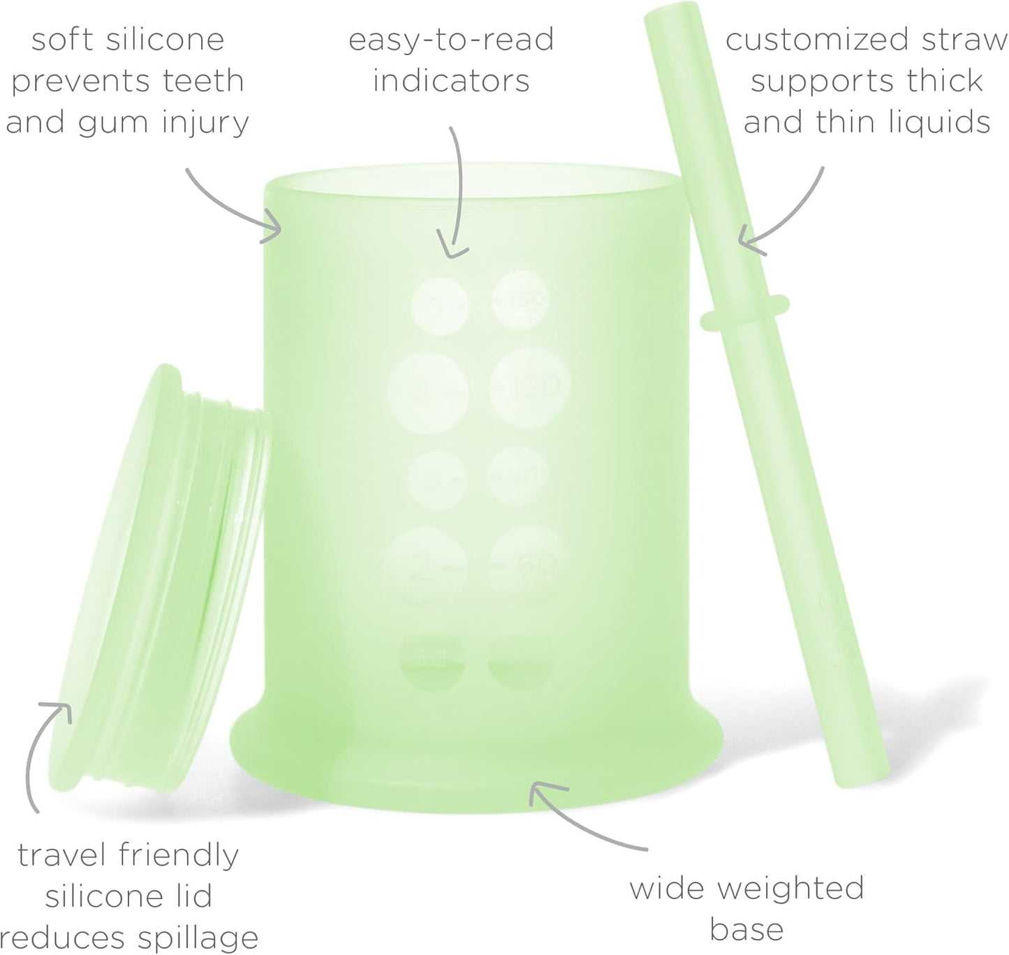 Olababy Silicone Training Cup with Straw Lid | Babies Water Drinking Cup | 6+ Mo Infant To 12-18 Months Toddler | Sippy Cup For Kids & Smoothie Cup | Baby Led Weaning (Kiwi, 5 oz)