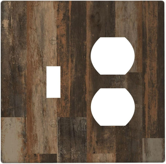 Rustic Brown Wood Grain Dark Oak Wallplates 1 Toggle 1 Duplex Switch Plate Electrical GFCI