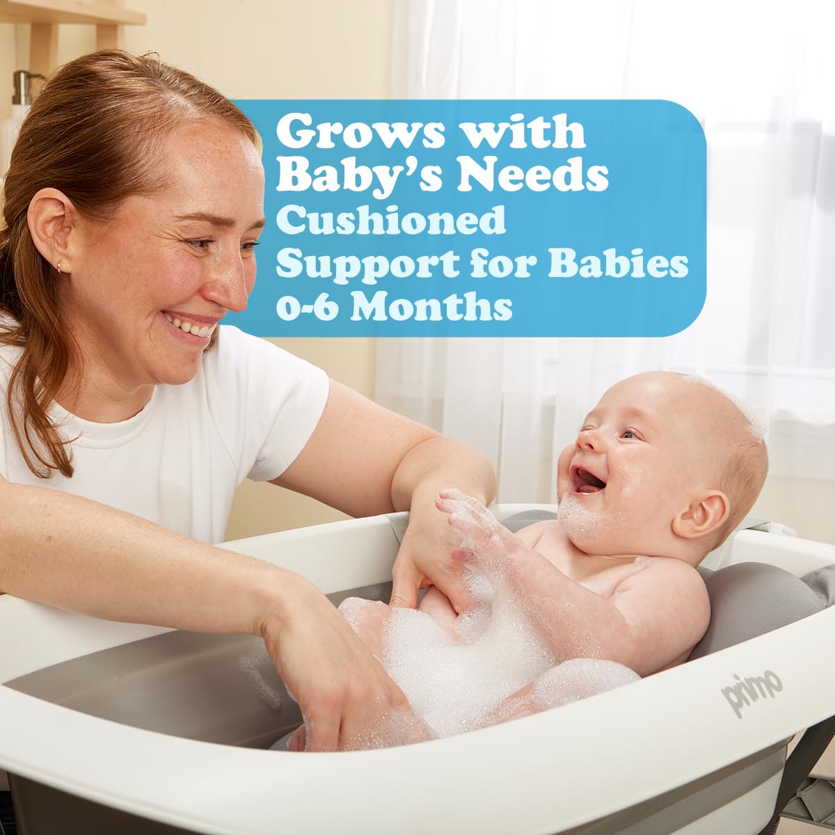 Primo SquishSplash Collapsible Baby Bath & Folding Stand With Ergonomic Infant Cushion for Newborns