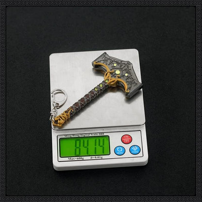 God of War Ragnarök Kratos Action Figures Game Toys Collection Keychain Desk Decoration Backpack Pendant Gift (Mjölnir the hammer of Thor)
