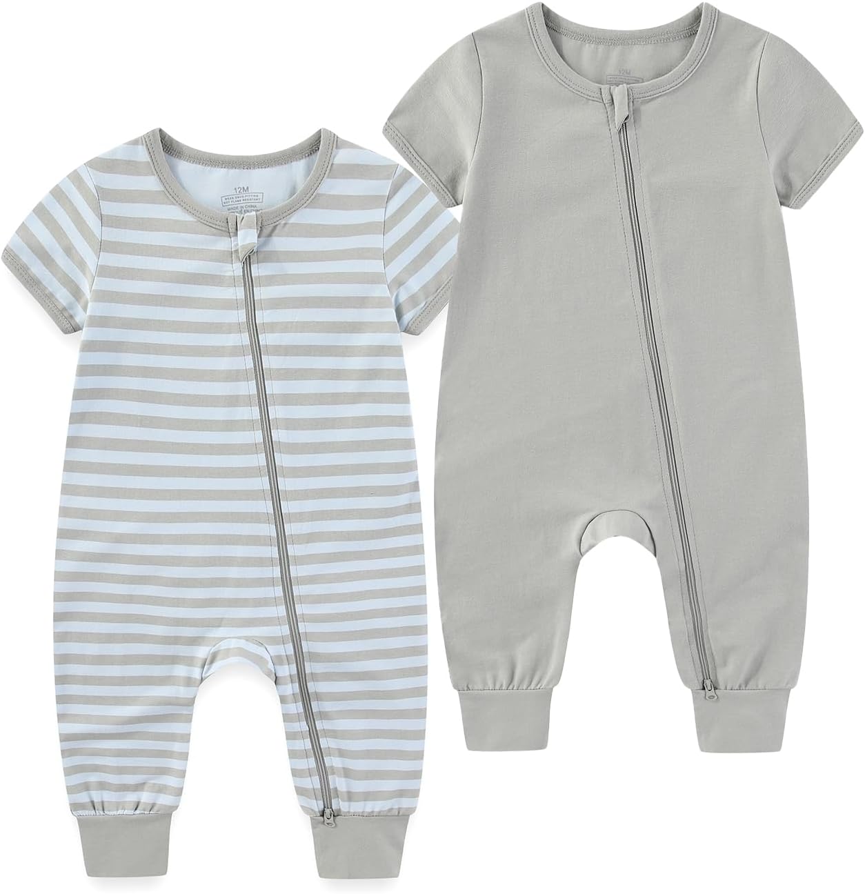 Baby Boy Girl 2 Pack Romper Infant Short Sleeve 2 Way Zipper One Piece Jumpsuits Newborn Clothes 0-24 Months