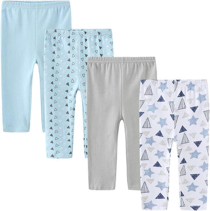 Unisex Newborn Baby Cotton 4-Pack Pants Embroidery Pringting Casual Leggings 0-24 Months for Boys and Girls