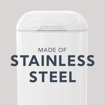 Diaper Genie Platinum Pail (Lilly White) is Made of Durable Stainless Steel and Includes 1 Easy Roll Refill with 18 Bags That can Last up to 5 Months.