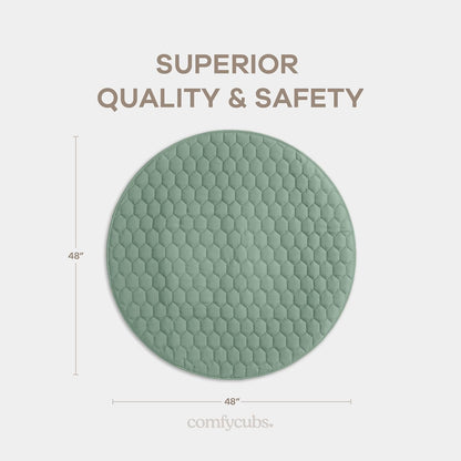 Comfy Cubs Round Kids Play Mat - Medium 48 inches Soft Quilted Baby Floor Mat with Non-Slip Bottom - Plush Design for Toddlers' Playtime and Relaxation - Comfortable and Durable - Fern
