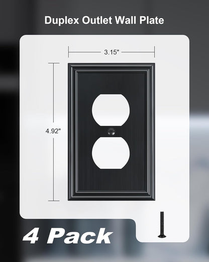 4-Pack Duplex Outlet Cover, Durable Solid Zinc Alloy Decorative Switch Plates and Outlet Covers
