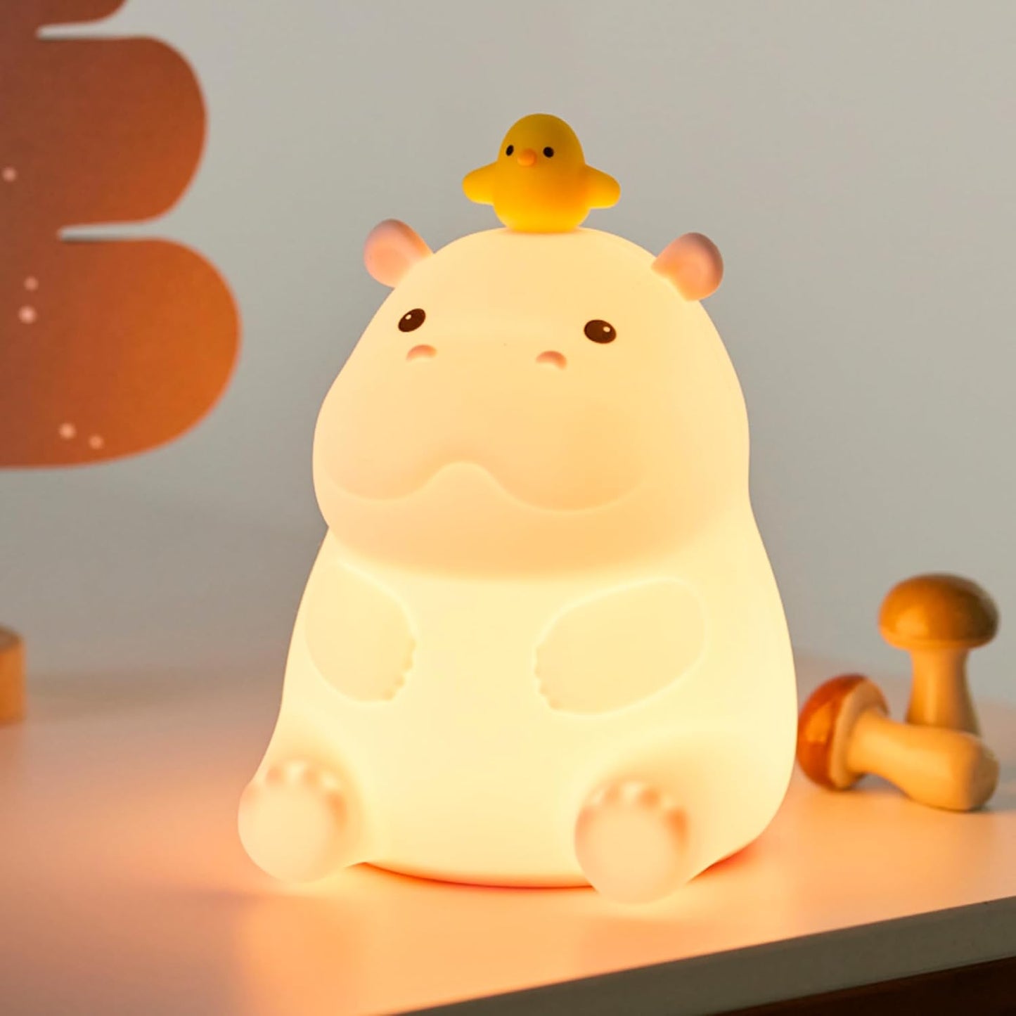 Hippo Night Light, Cute Silicone Squishy LED Lamp, Dimmable Nursery Nightlight, Rechargeable Bedside Table Lamp with Touch Sensor, Gifts for Bedrooms,Living Room,Breastfeeding