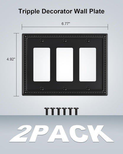 2-Pack Triple Decorator Outlet Cover Plate, Black Pearls Decorative Switch Plates and Outlet Covers, Metal Wall Plates for Electrical Outlets, Receptacle, GFCI Outlet, Dimmer Switch