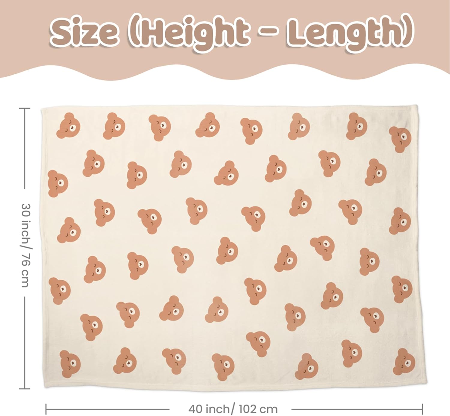 Bear Minky Baby Blanket 30 x 40 Inches for Boys Girls, Soft Plush Receiving Blanket with Dotted