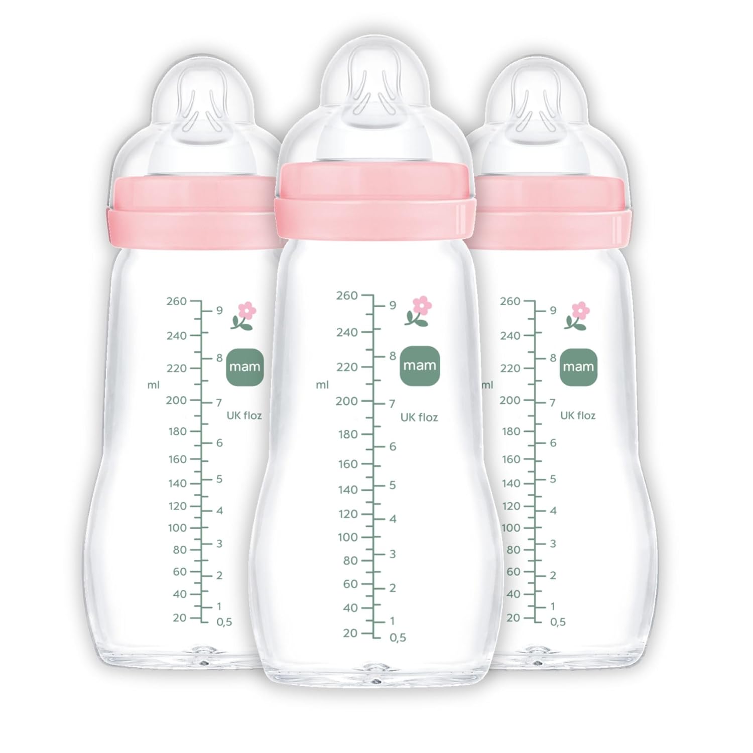 MAM Feel Good Slow Flow, Premium Glass Baby Bottles, Newborn Essentials Must Have, Easy Switch