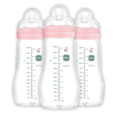 MAM Feel Good Slow Flow, Premium Glass Baby Bottles, Newborn Essentials Must Have, Easy Switch