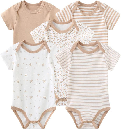 Kiddiezoom Baby Bodysuit Newborn Short Sleeve baby One-Piece Cotton 5-Pack baby clothes
