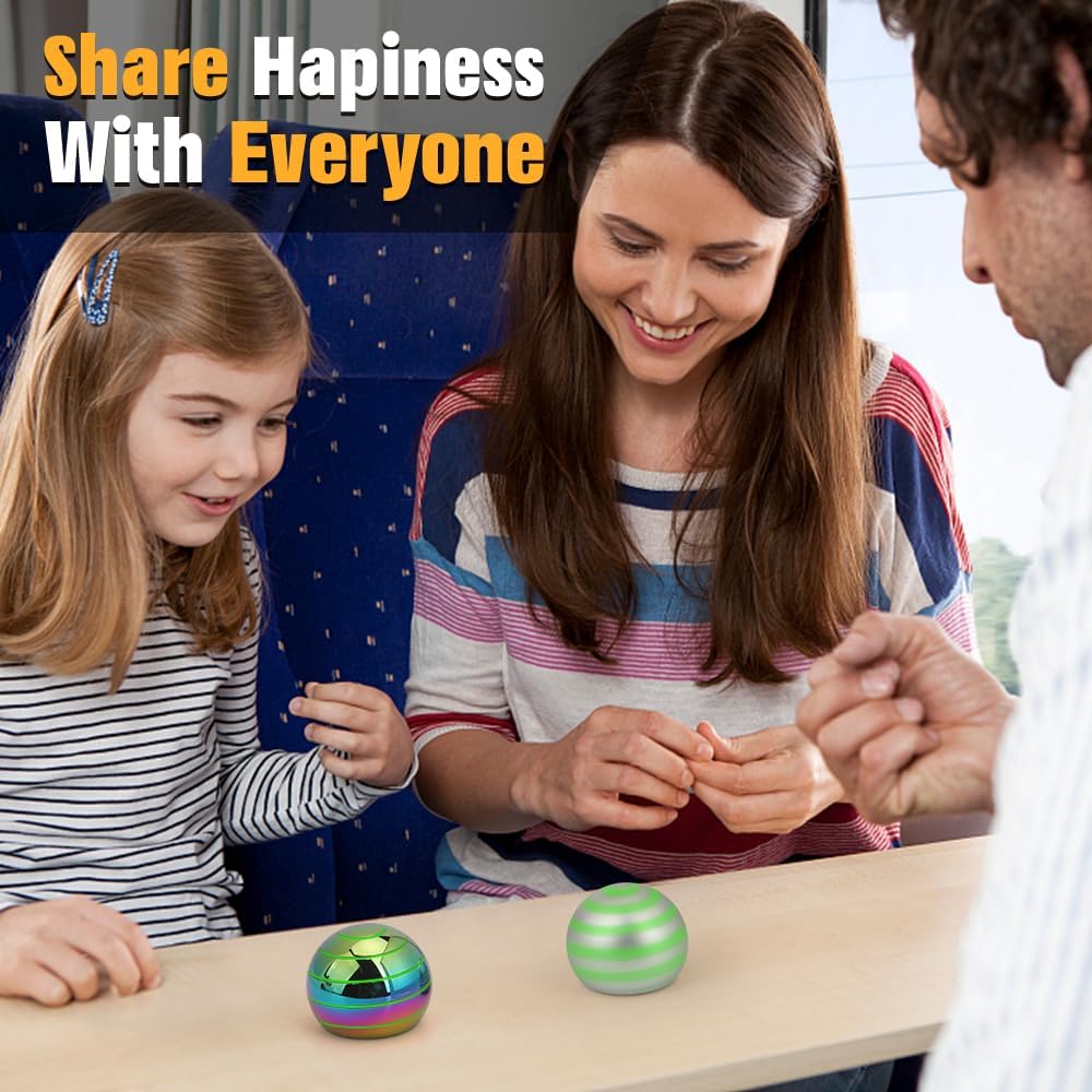 Luminous Kinetic Spinning Desk Toys, Metal Full Body Optical Illusion Fidget Spinner Ball, Glow in The Dark Fingertip for Office Classroom, Stress Relief Birthday Gifts for Kids Adults